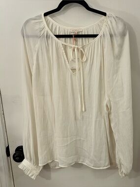 Skies Are Blue Women’s Ivory White Long Sleeved Blouse Semi-sheer Striped XXL
